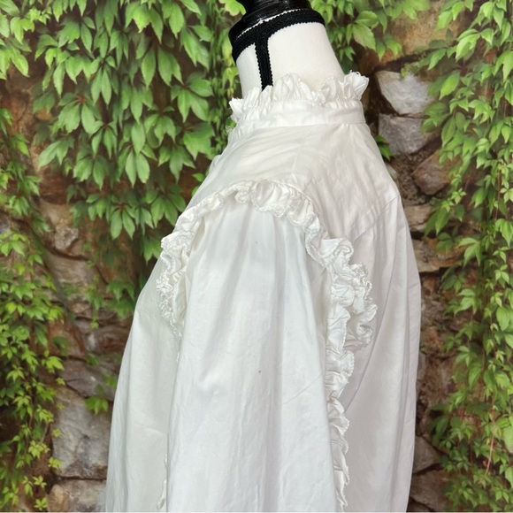 J. CREW White Cotton Ruffled Half Placket Blouse, M - Picture 8 of 15